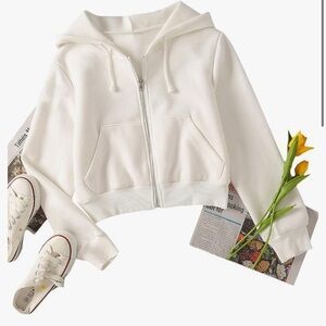 Floerns Zip Up Cropped Hoodie - White NEVER WORN